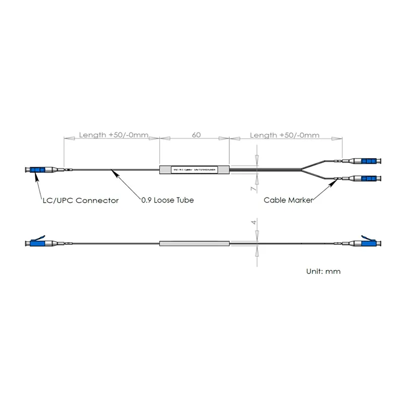 1 * 2 PLC zatitzailea LC / UPC konektorearekin